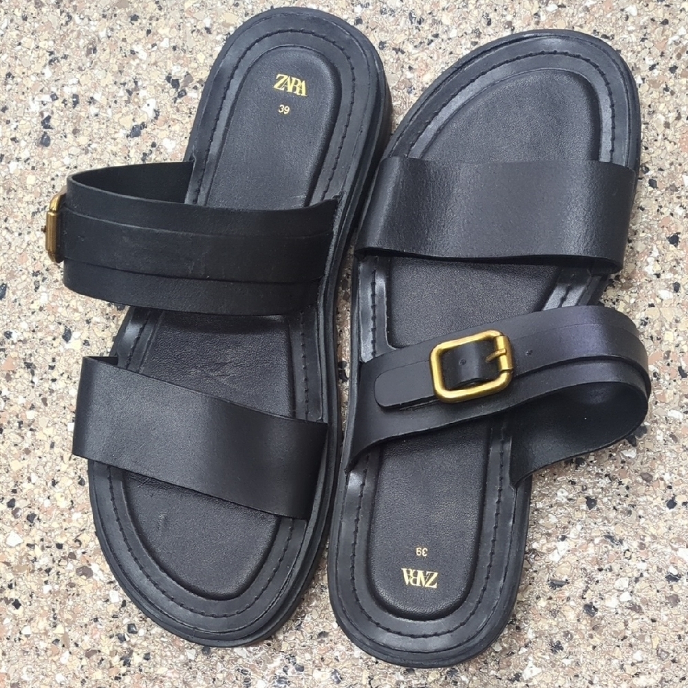Zara Black Sandals with Gold Accent